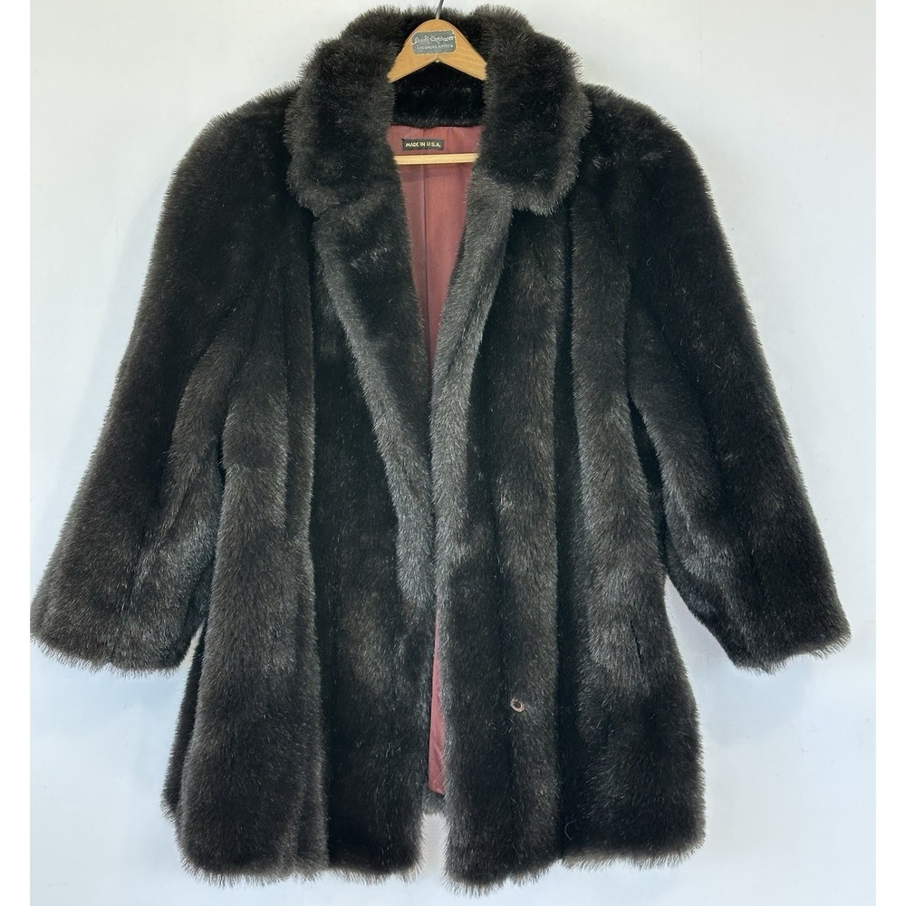 FAUX MINK FUR Rich Brown WOMEN'S COAT Size XL Made In USA Mobwife